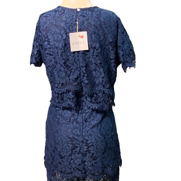 NWT Zaful Eyelash Lace Short Sleeve 2pc Skirt Set - Picture 6 of 8